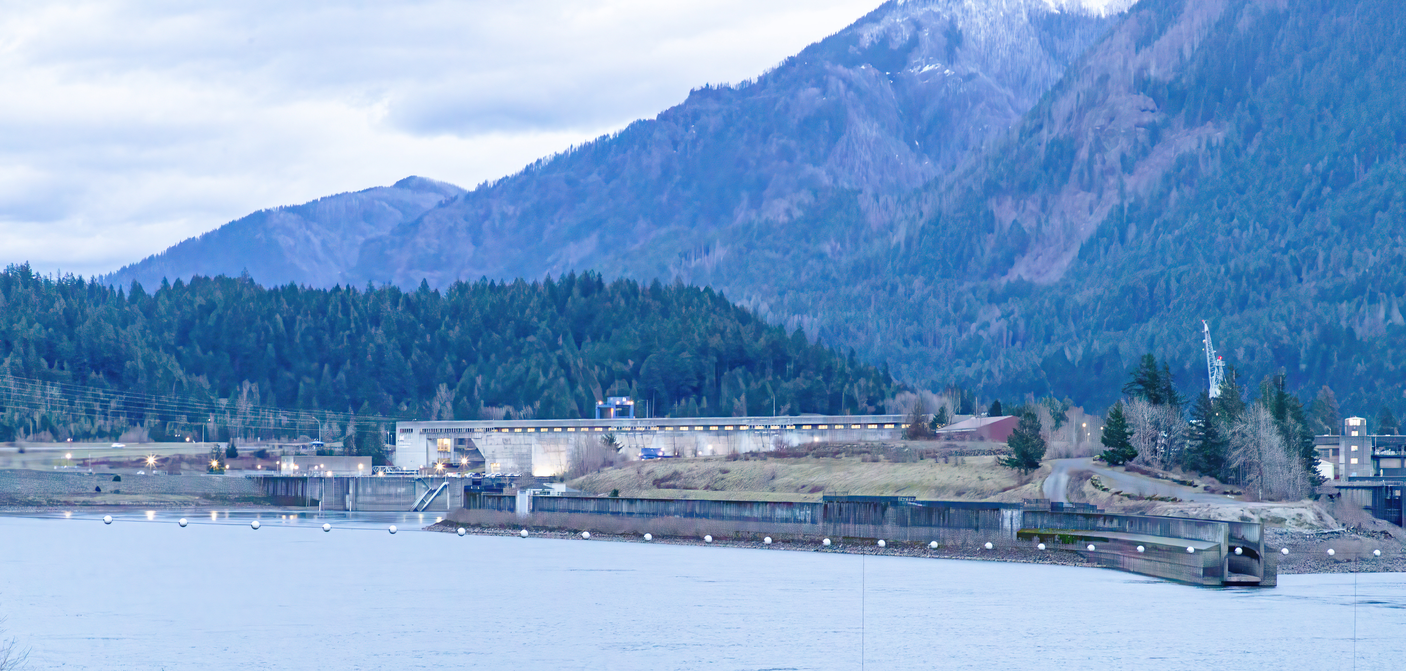 Another section of the Bonneville Dam closer to the Washington side of the Columbia River.